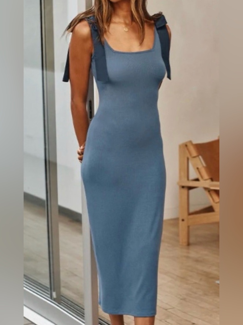 Summer Salt Ribbed Tie-Shoulder Maxi Dress